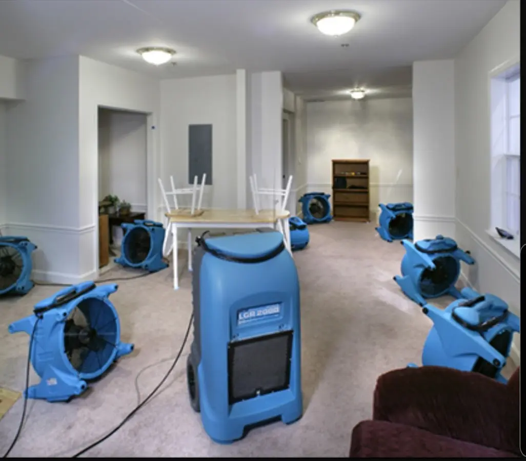Air movers and dehumidifier setup for Water Damage Restoration in South Miami Heights